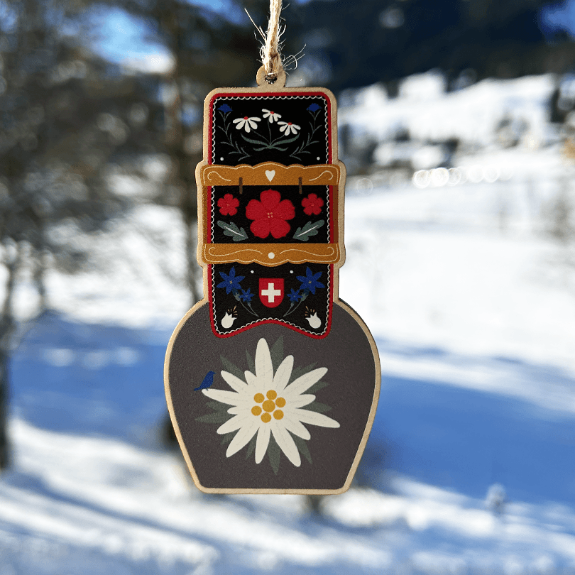 Swiss Edelweiss Alpine Cow Bell Decoration
