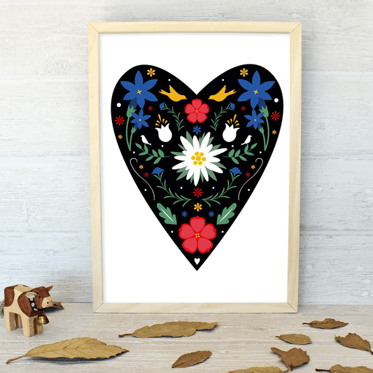 Swiss Edelweiss Alpine Heart Art Print