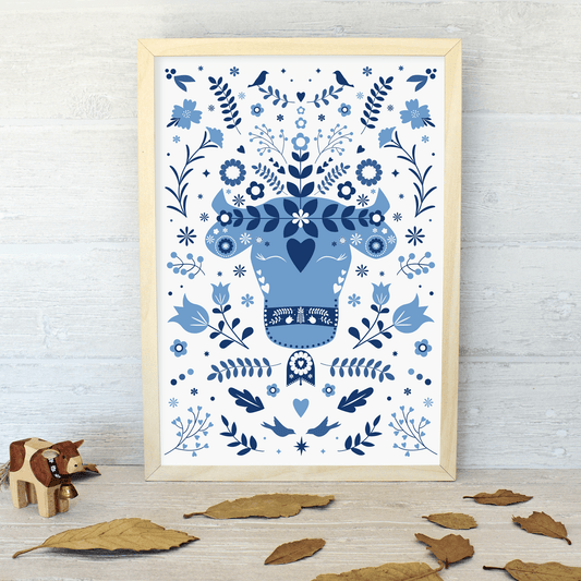 Swiss Cow Floral Art Print