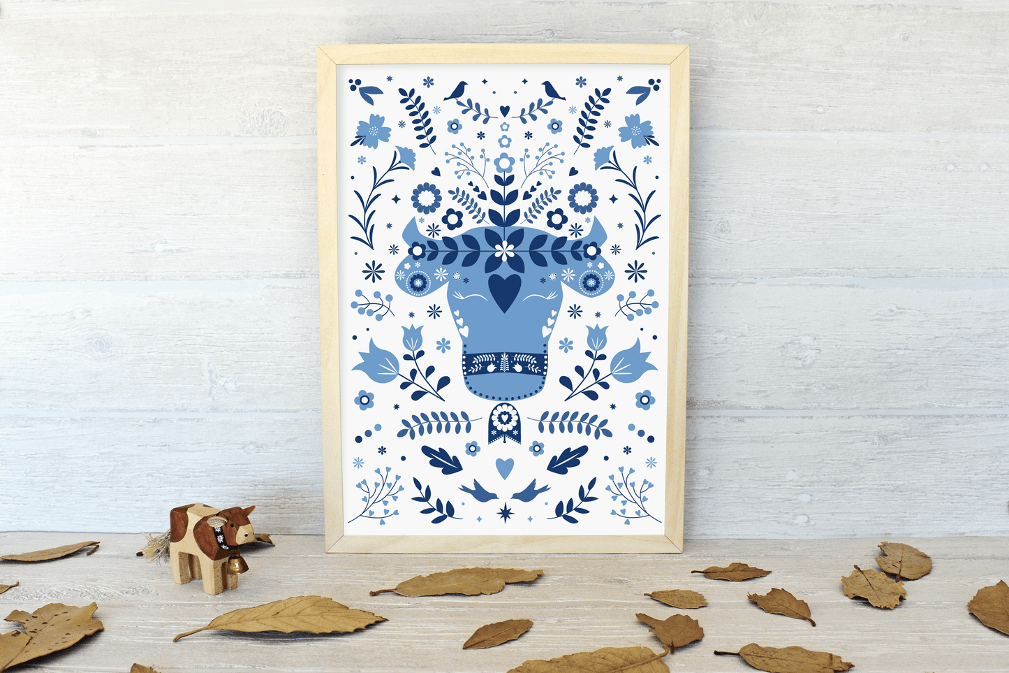 Swiss Cow Floral Art Print