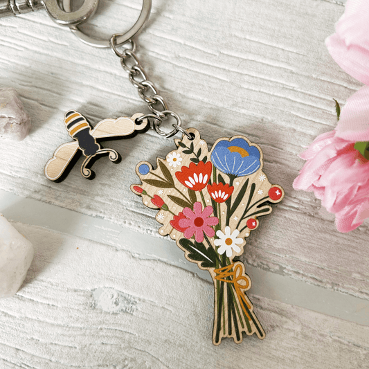 Summer Bouquet with Bee Keyring