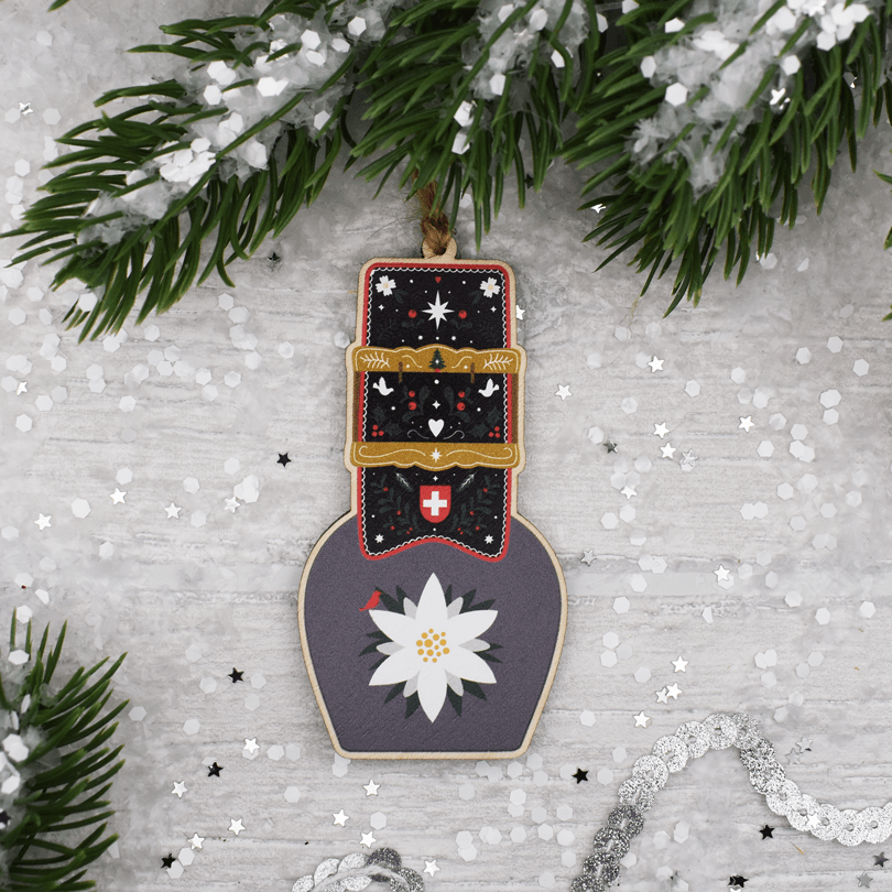 Swiss Edelweiss Cowbell Christmas Decoration