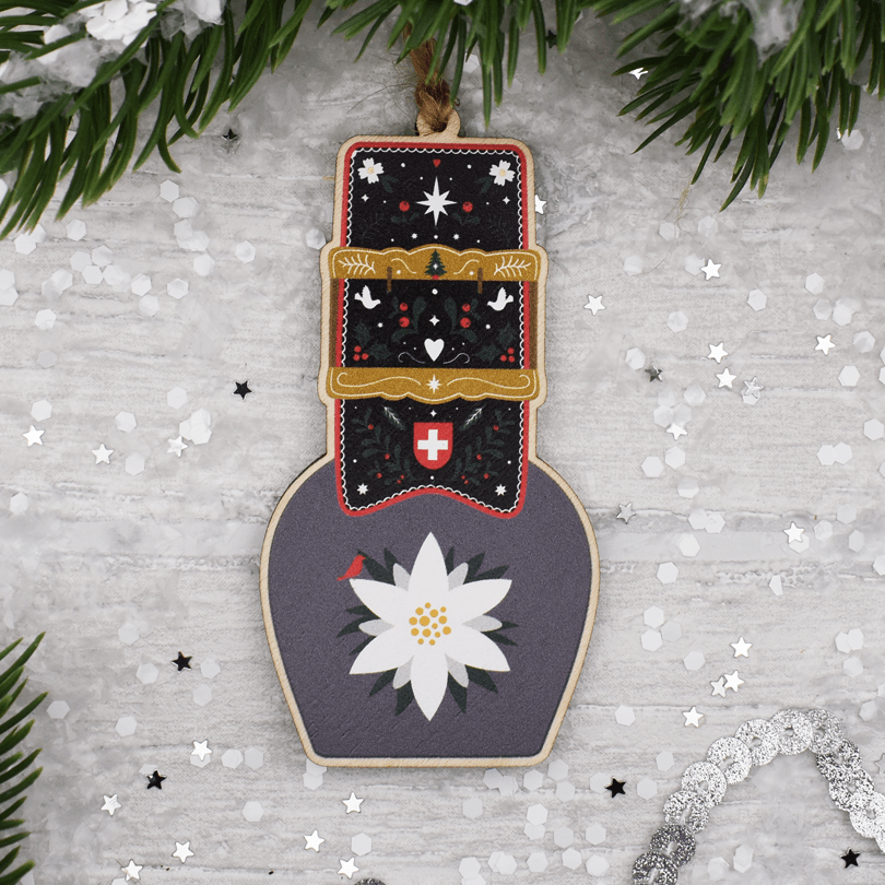 Swiss Edelweiss Cowbell Christmas Decoration