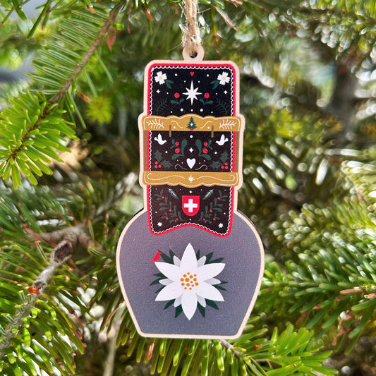 Swiss Edelweiss Cowbell Christmas Decoration