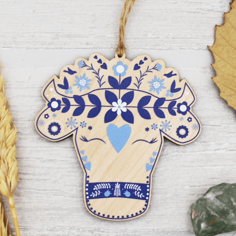 Swiss Cow Blue Floral Decoration