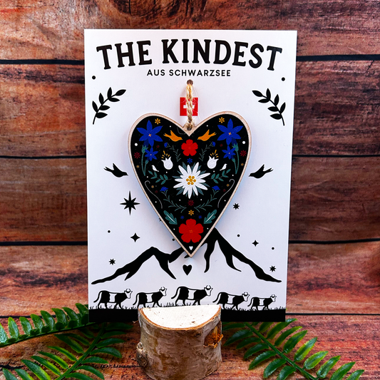 Swiss Edelweiss Alpine Heart Decoration on backing card