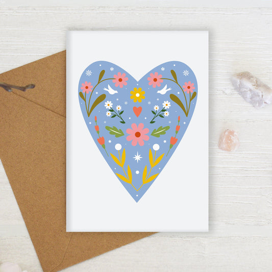 Floral Folk Art Heart Greeting Card
