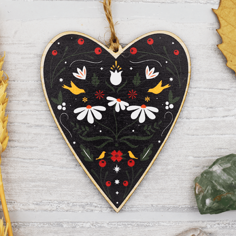 Folk Art Floral Heart Wooden Decoration
