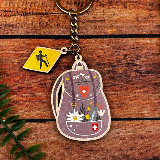 Swiss Hiking in the Alps Backpack with switzerland hiking trail wanderweg charm