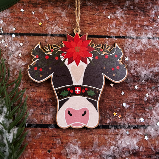 Holstein Cow Festive Wooden Decoration