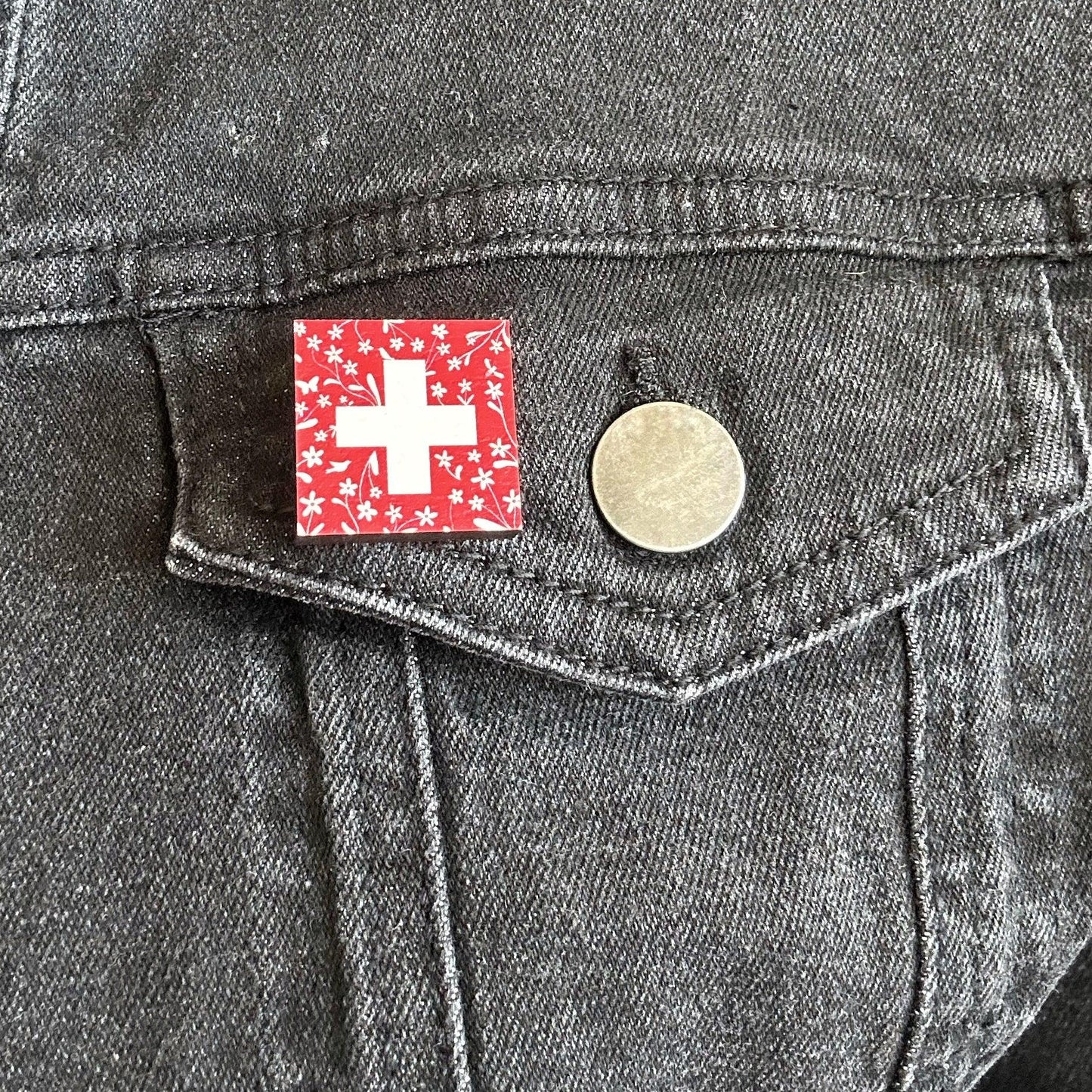 Swiss Flag Wooden Pin Badge