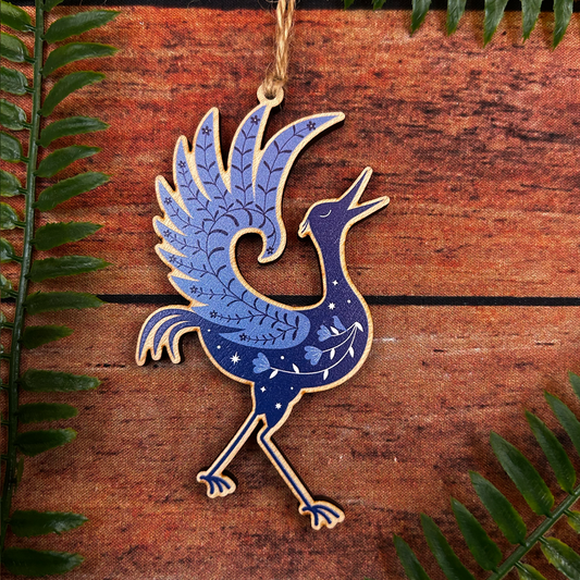 Blue Heron illustration Crane La Grue Wooden Decoration