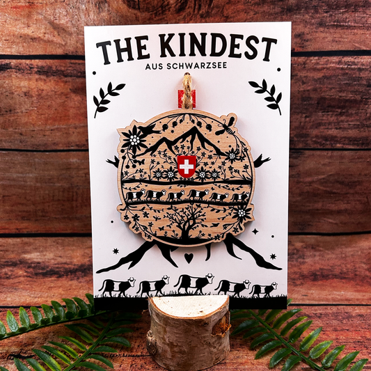 Swiss Folk Art papercut scherenschnitte decoupge Wooden Decoration on backing card