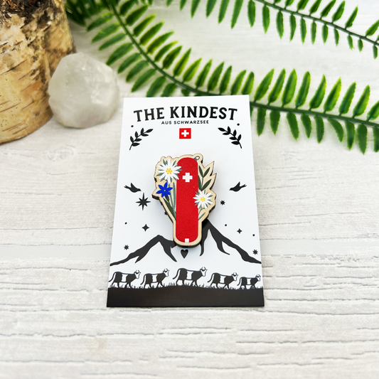 Edelweiss Pocketknife Wood Pin Badge