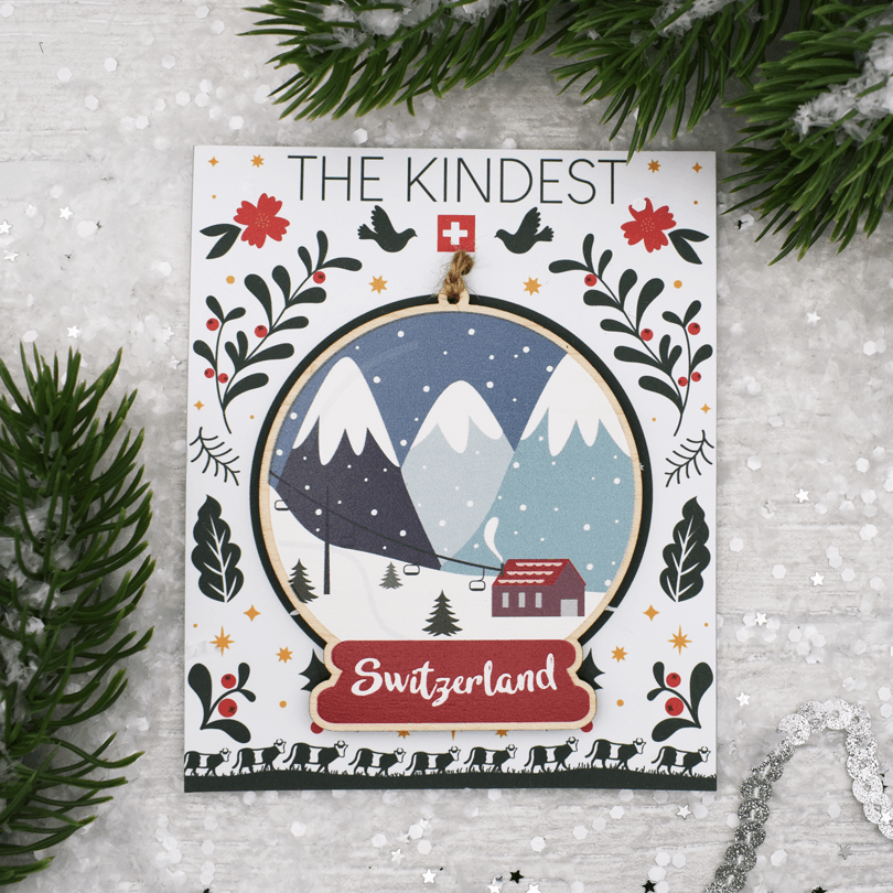 Switzerland Snowglobe Ski Christmas Decoration