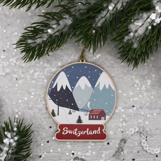 Switzerland Alps Snow Globe Wooden Decoration