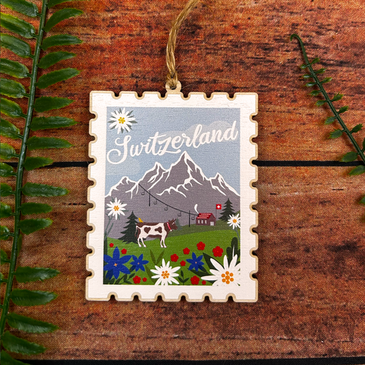 Switzerland souvenir Postage Stamp Wooden Decoration