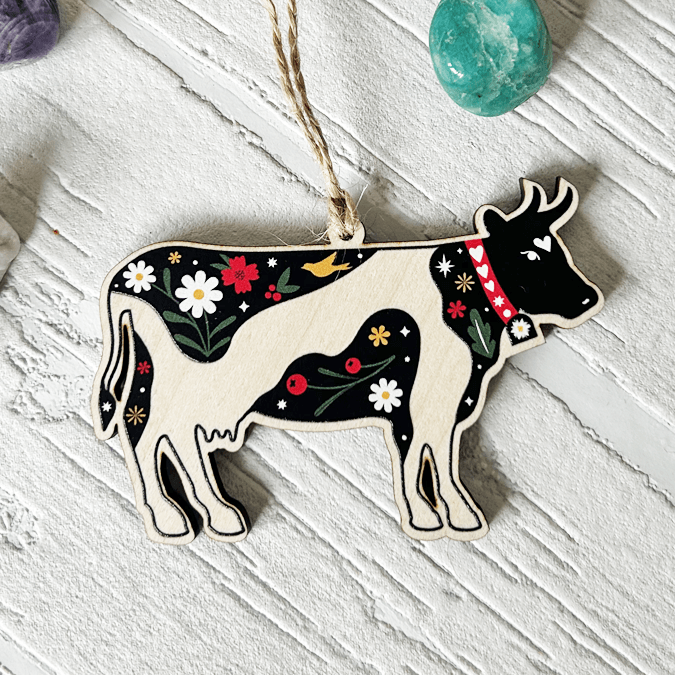 Swiss Black Cow Floral Decoration