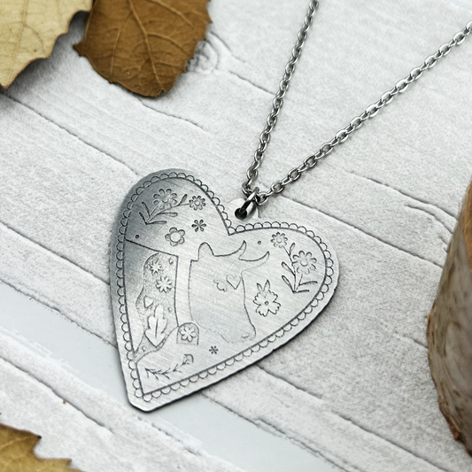 Floral Swiss Cow Heart Necklace
