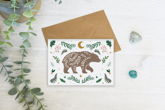 Folk Art Woodland Bear Greeting Card