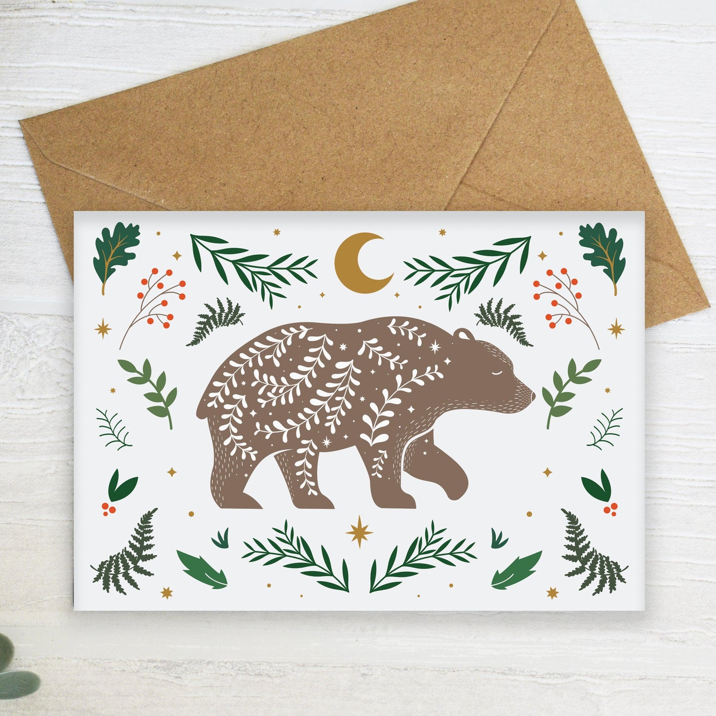 Folk Art Woodland Bear Greeting Card