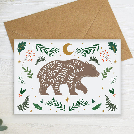 Folk Art Woodland Bear Greeting Card