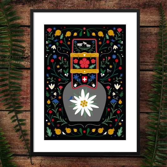 Edelweiss Swiss Cow Bell Art Print