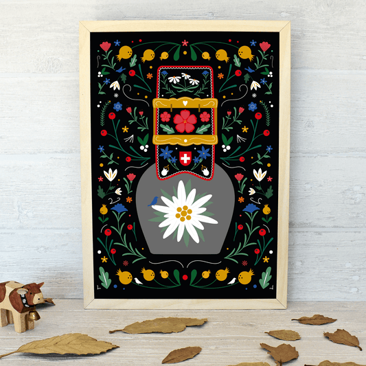 Edelweiss Swiss Cow Bell Art Print