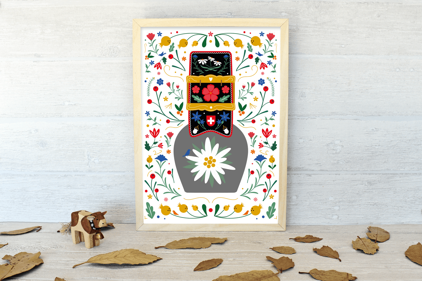 Swiss Edelweiss Cow Bell Art Print