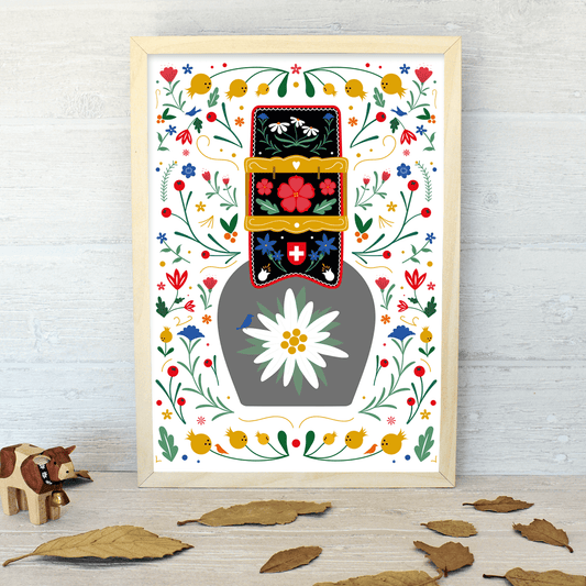 Swiss Edelweiss Cow Bell Art Print