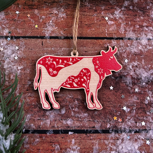 Mini Christmas Cow Wooden Decoration