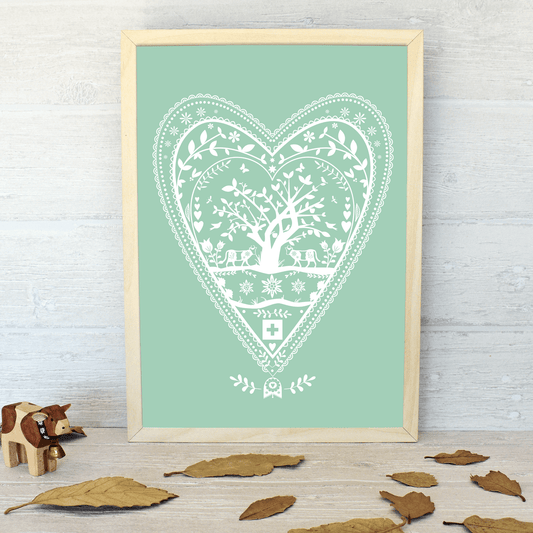 Swiss Folk Art Heart Print