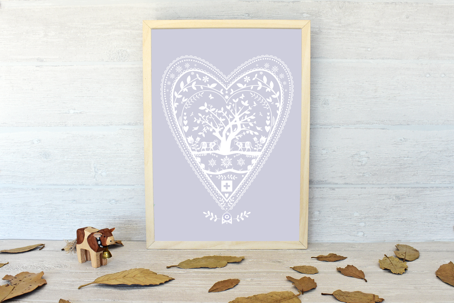 Swiss Paper Cut Heart Art Print (lavender)