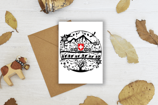 Swiss Folk Art Cow Greeting Card