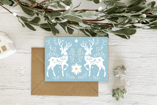 Winter Deer Edelweiss Christmas Card
