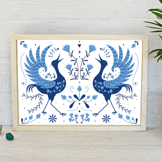 Folk Art Heron Crane Print