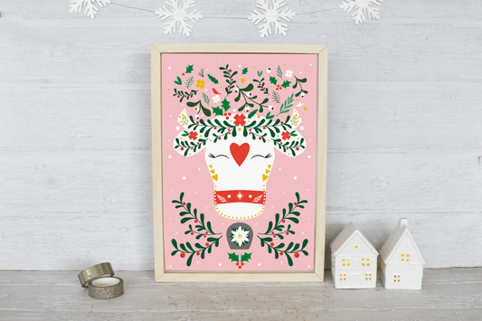 Swiss Cow Edelweiss Christmas Art Print