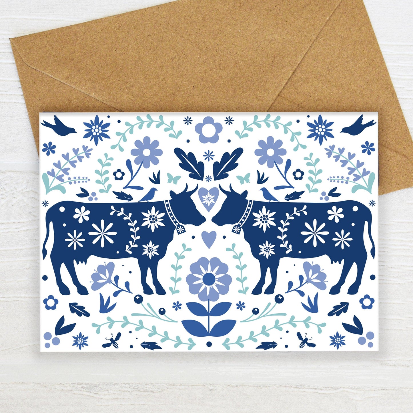 Summer Cows Greeting Card (blue)