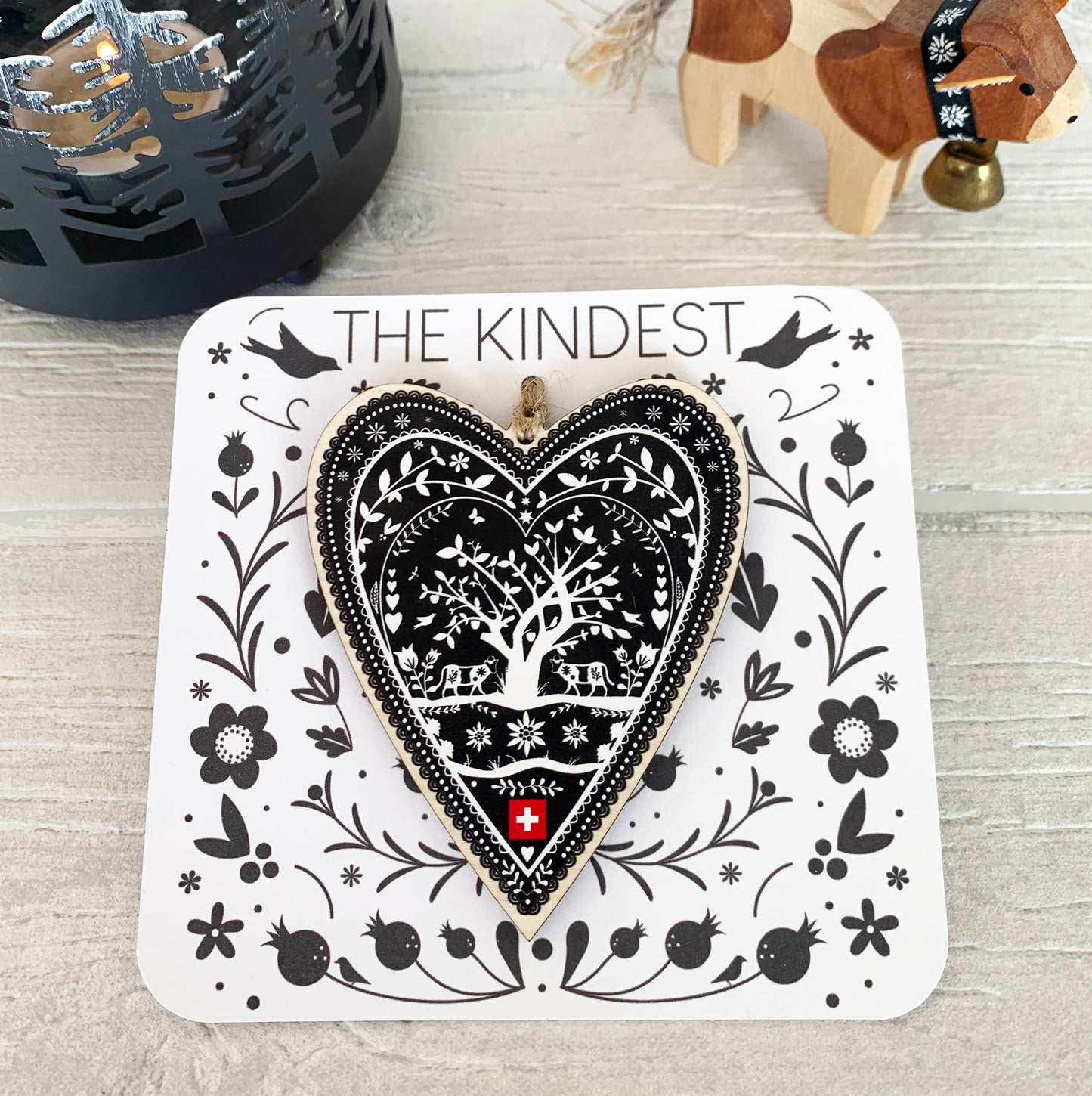 Swiss Paper Cut Heart Wooden Decoration