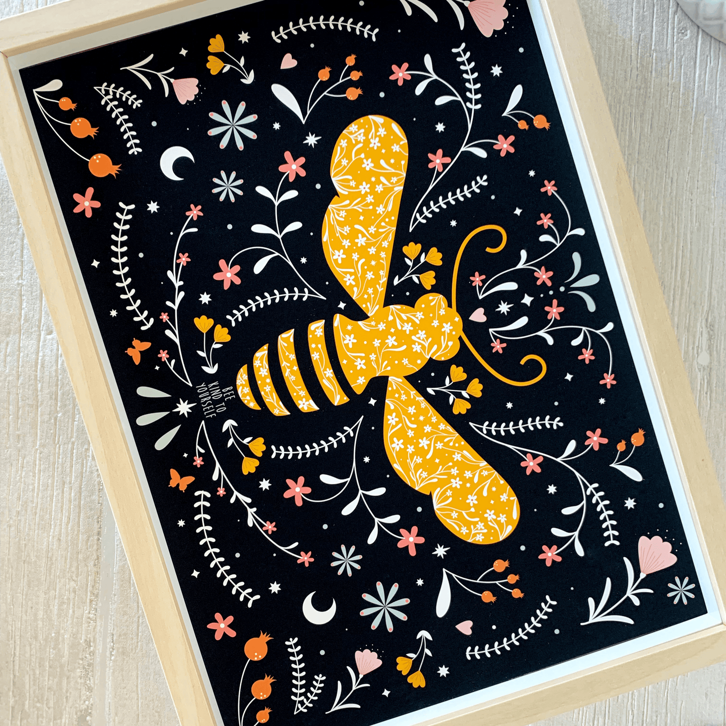 Bee Kind to Yourself Art Print - dark colour scheme