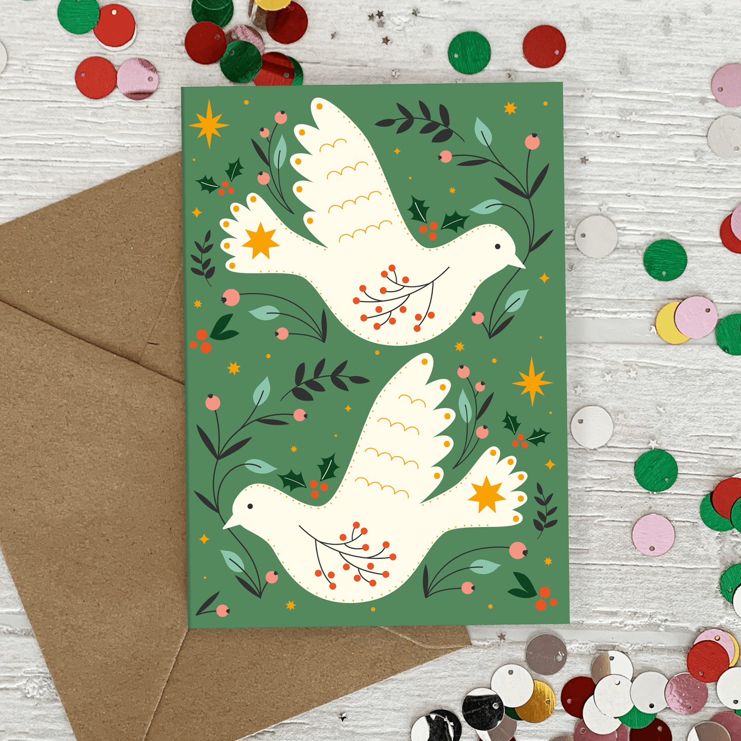 Folk Art Dove Christmas Card