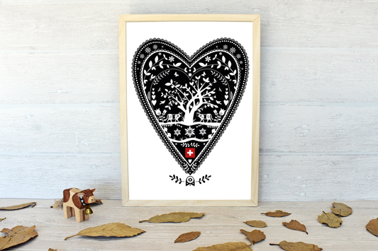 Swiss Paper Cut Heart Art Print