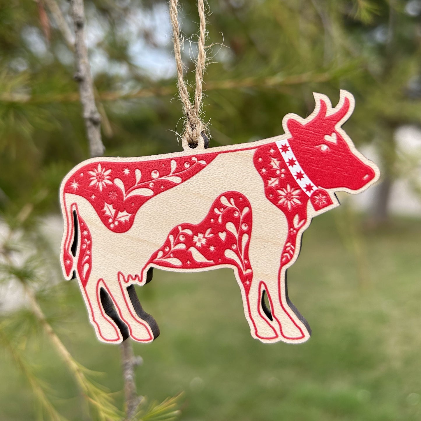 Christmas Cow Wooden Decoration