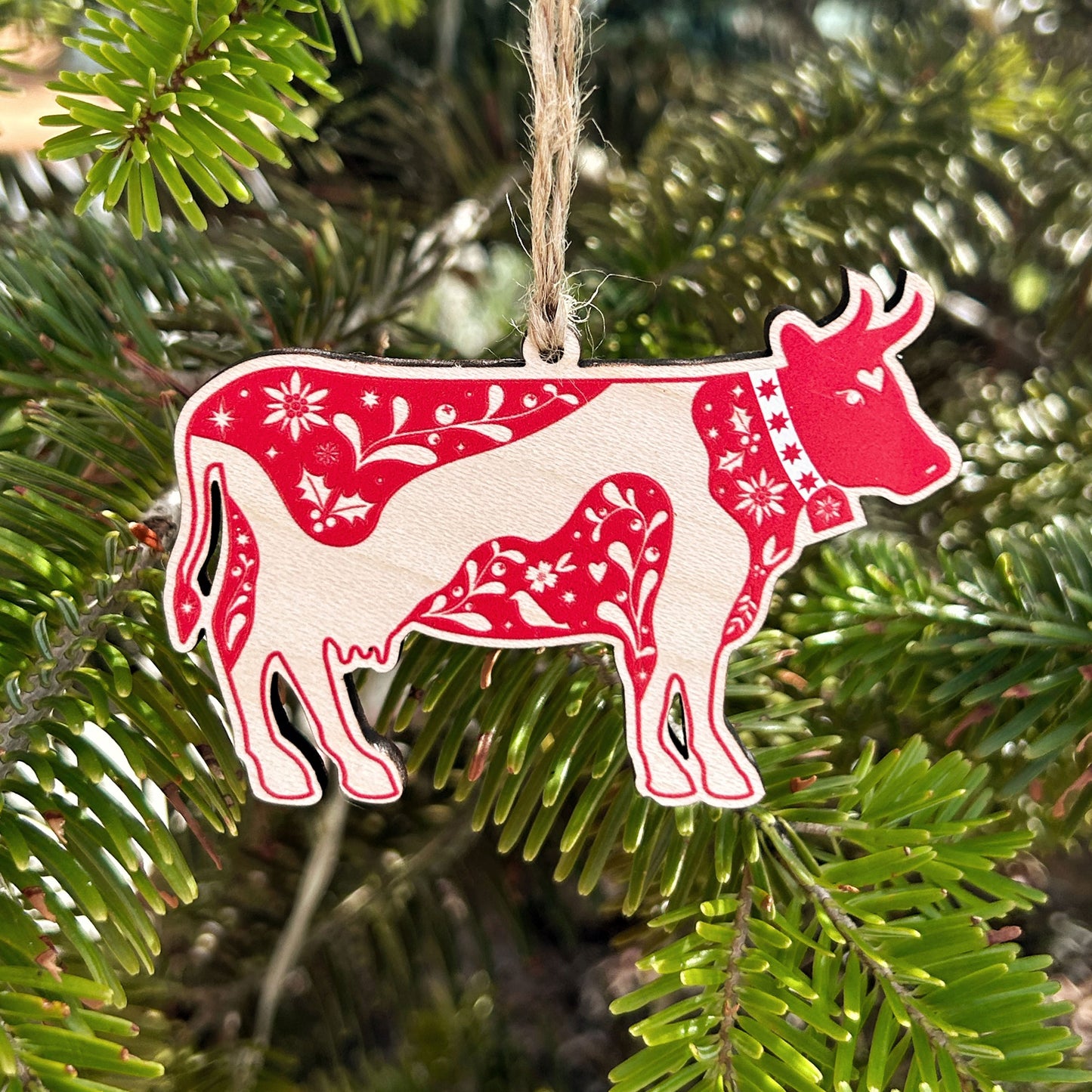 Christmas Cow Wooden Decoration