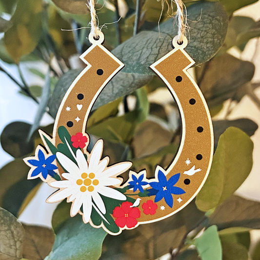 Edelweiss Horseshoe Wooden Decoration