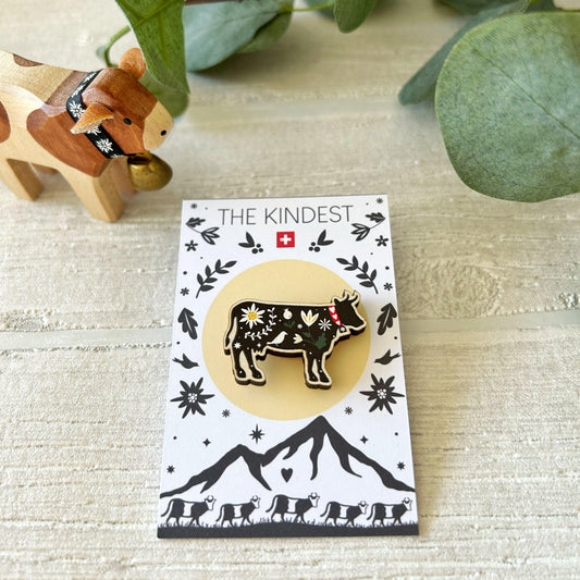 The Black Cow Wooden Pin Badge