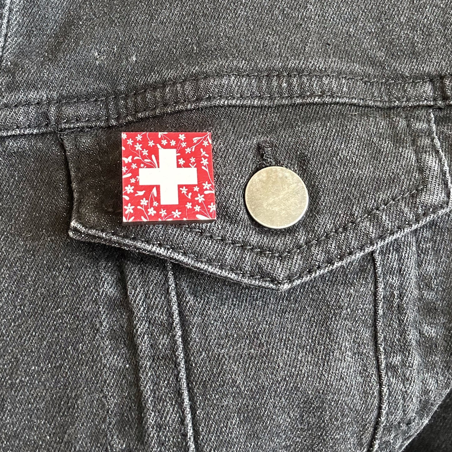 Switzerland Wooden Pin Badge