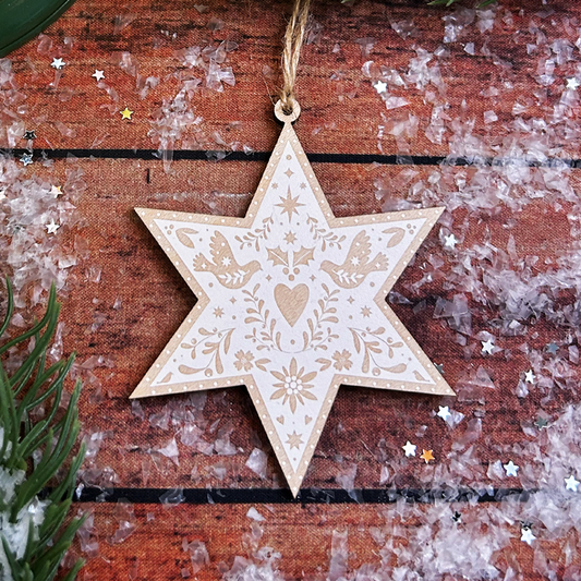 Papercut Star Wooden Decoration