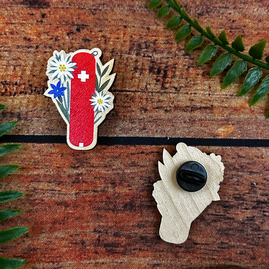 illustrated swiss pocketknife switzerland souvenir pin badge