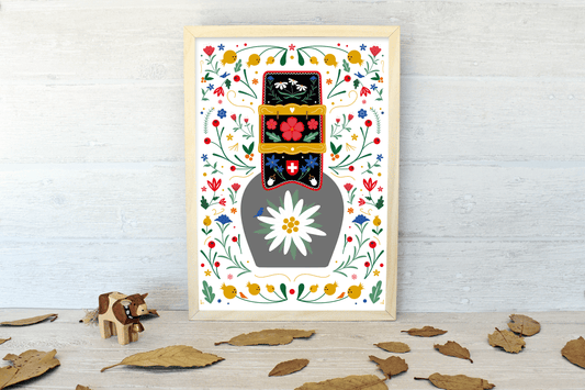 Edelweiss Schweizer Kuhglocke Art Print (light)